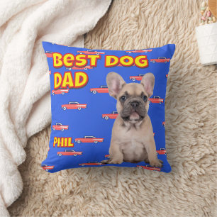 Fun Best Dog Dad - Custom Photo Gift Blue Retro Throw Pillow