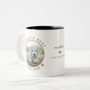 Fun Best Dog Dad Two Photo Gold Modern Typography Two-Tone Coffee Mug