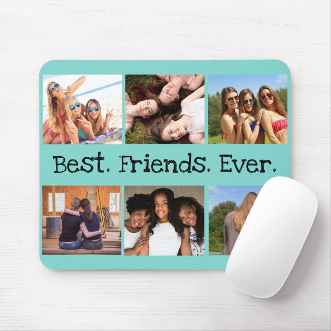 Fun Best Friends Ever 6 Photo Collage Green Black Mouse Pad (With Mouse)