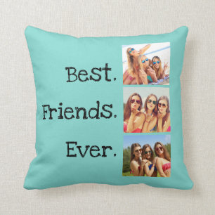 Fun Best Friends Ever Quote 3 Photo Collage Green Throw Pillow