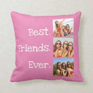 Fun Best Friends Ever Quote 3 Photo Collage Pink Throw Pillow