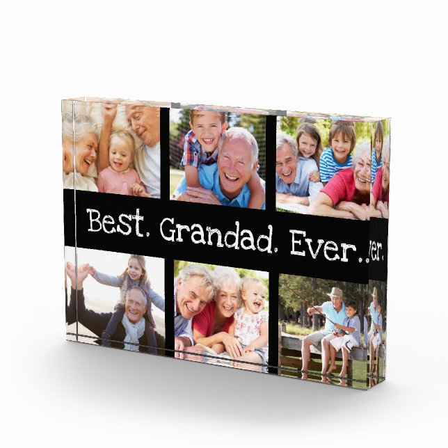 Fun Best Grandad Ever 6 Photo Collage Black White Block (Right)