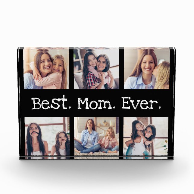 Fun Best Mom Ever 6 Photo Collage Personalized Block (Front)