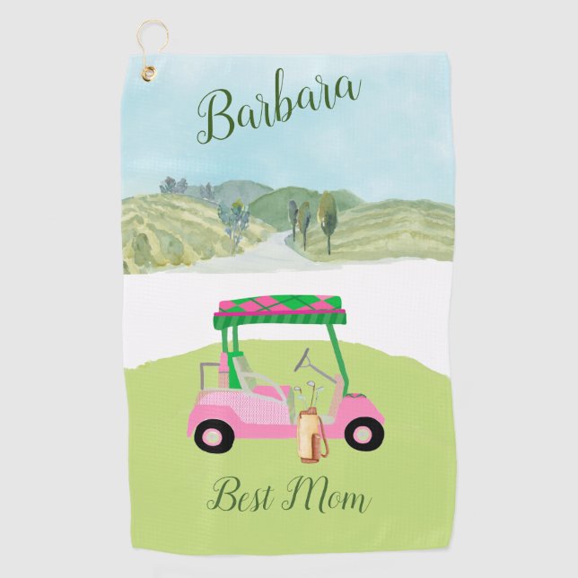 Fun Best Mom Golf Cart Scenic Name   Golf Towel (Front)