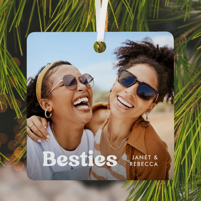 Fun Besties Photo & Name/s Keepsake Gift Metal Ornament (Creator Uploaded)