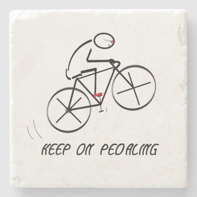 Fun Bicyclist Design with “Keep On Pedaling” text Stone Coaster (Front)