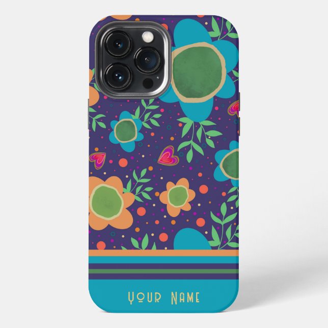 Fun Big Blue Flowers Pattern Inspirivity  iPhone Case (Back)