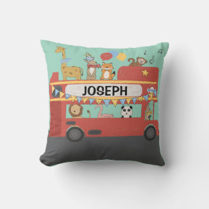 Fun Big Red Bus Customized Throw Pillow