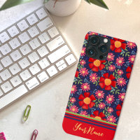 Fun Big Red Flowers Navy Pattern Inspirivity