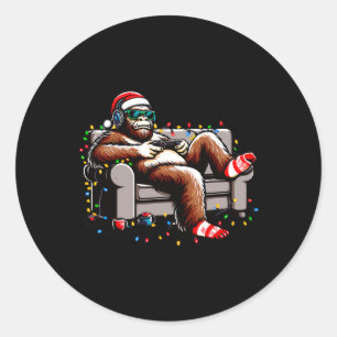 Fun Bigfoot Gamer Christmas Sasquatch Xmas Believe Classic Round Sticker
