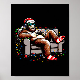Fun Bigfoot Gamer Christmas Sasquatch Xmas Believe Poster