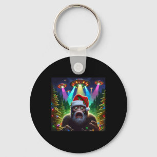 Fun Bigfoot Selfie With Alien Ufo Xmas Spaceships  Keychain