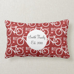 Fun Bike Route Fixie Bicycle Cyclist Pattern Red Lumbar Pillow