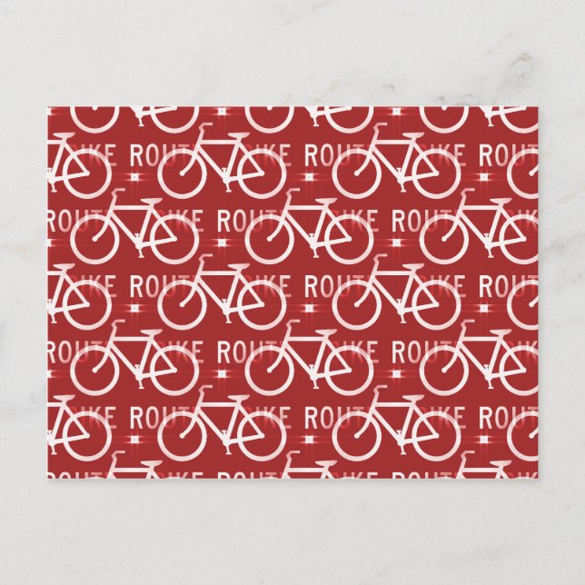 Fun Bike Route Fixie Bicycle Cyclist Pattern Red Postcard (Front)