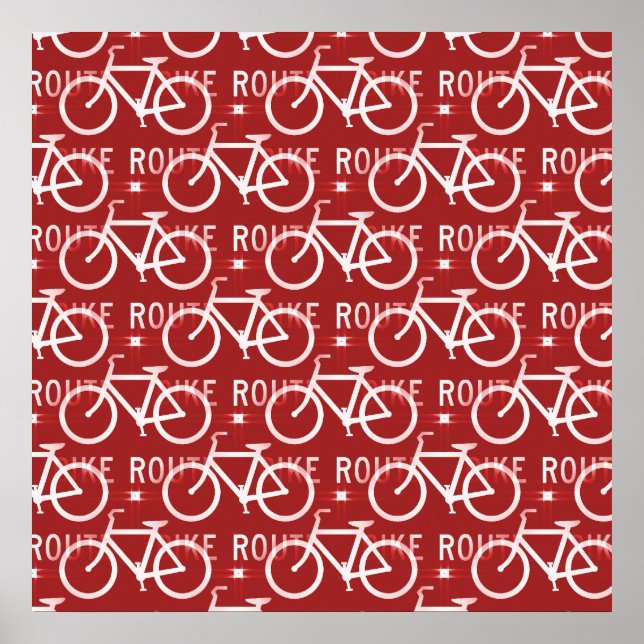Fun Bike Route Fixie Bicycle Cyclist Pattern Red Poster (Front)