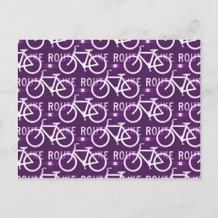 Fun Bike Route Fixie Bike Cyclist Pattern Purple Postcard
