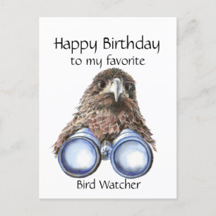 Fun Bird Watcher Birthday  Pun Hawk Binoculars Postcard