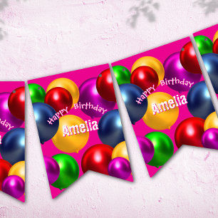 Fun Birthday Balloons Personalized Bunting Flags