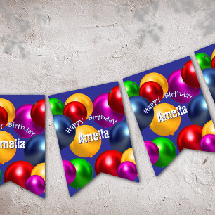 Fun Birthday Balloons Personalized Bunting Flags