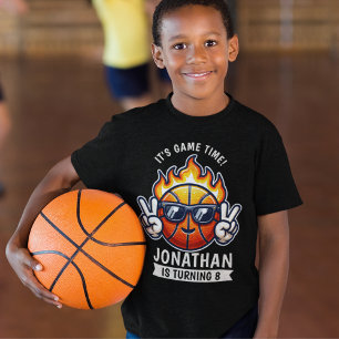 Fun Birthday Boy with Basketball Theme T-Shirt