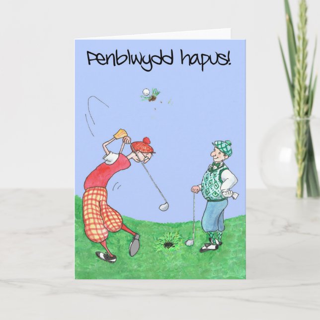 Fun Birthday Card for Golfer, Welsh Greeting (Front)