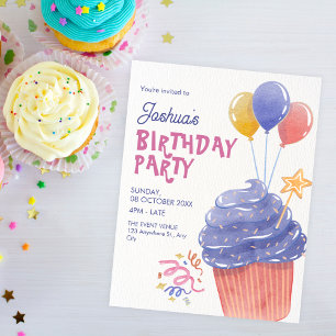 Fun Birthday cupcake balloon  Invitation
