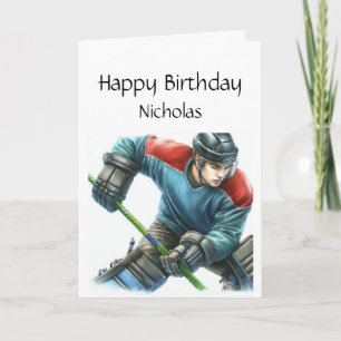 Fun Birthday Custom Name Playing Hockey Card