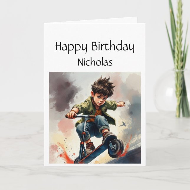 Fun Birthday Custom Name  Skateboard Card (Front)