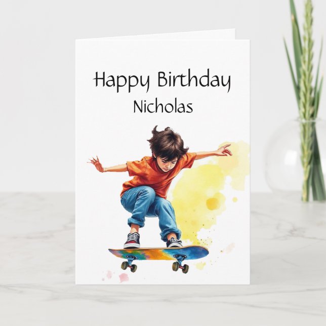 Fun Birthday Custom Name  Skateboard Card (Front)