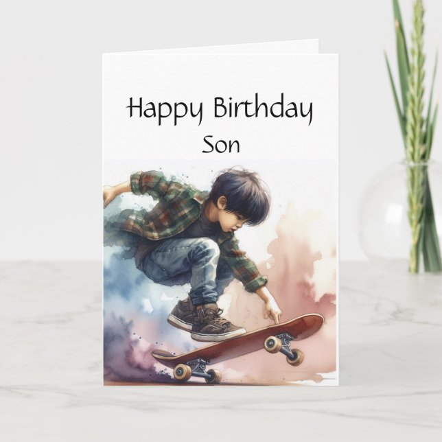 Fun Birthday Custom Name Son Skateboarding Card (Front)