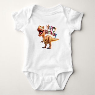 Fun Birthday Dino – Cute Dinosaur Greeting  Baby Bodysuit