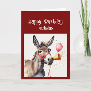 Fun Birthday Donkey Custom Name Animal Humour Holiday Card