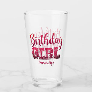 Fun Birthday Girl Pink Girly Personalized Glass