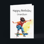 Fun Birthday Grandson  Boy on a Skateboard Card<br><div class="desc">Fun Happy Birthday Grandson with a Boy on a Kick Skateboard Sport</div>