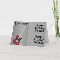 Fun, birthday greeting for brother, red guitar.