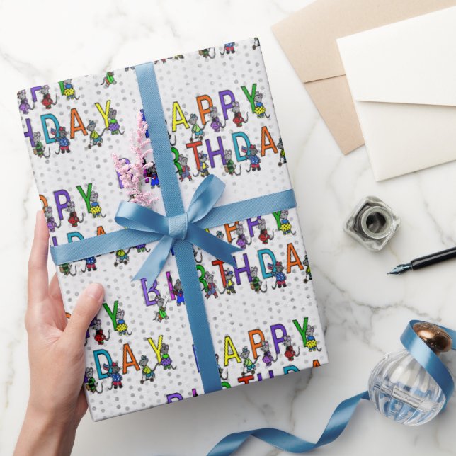 Fun Birthday Mice with Polka Dots  Wrapping Paper (Gifting)