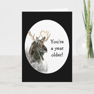 Fun Birthday Moose Watercolor Animal Humour Card