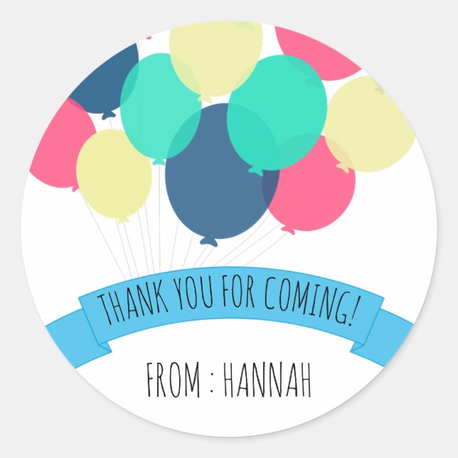 Fun Birthday Party Balloons | Thank you Classic Round Sticker (Front)