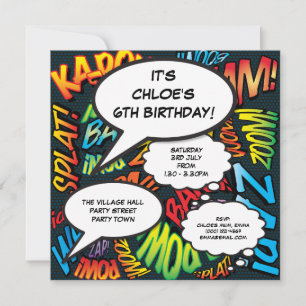 Fun Birthday Party Modern Comic Speech Bubbles Invitation