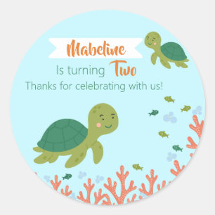 Fun Birthday Sea Turtle & Coral Reef Classic Round Sticker