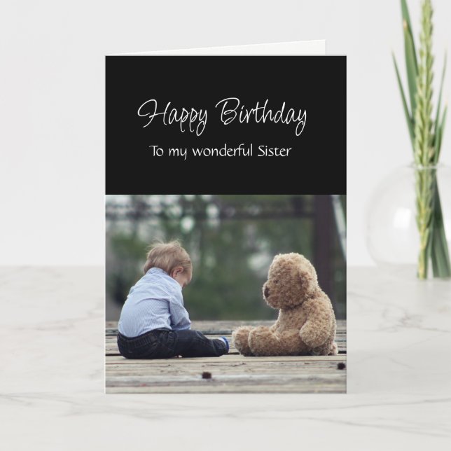 Fun Birthday Wonderful Sister Cute Teddy Bear Card (Front)