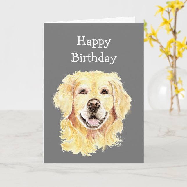 Fun Birthday Young Once Laughing Golden Retriever Card (Yellow Flower)