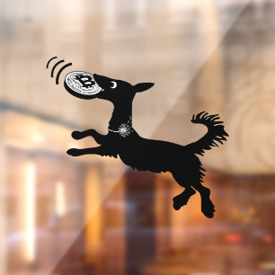 Fun Bitcoin Frisbee Catching Dog Window Cling