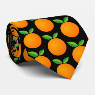 Fun black and orange fruit pattern neck tie