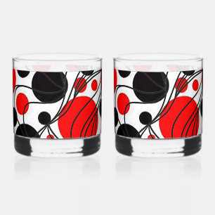 Fun Black and Red Art Deco Rock Whiskey Glass Set
