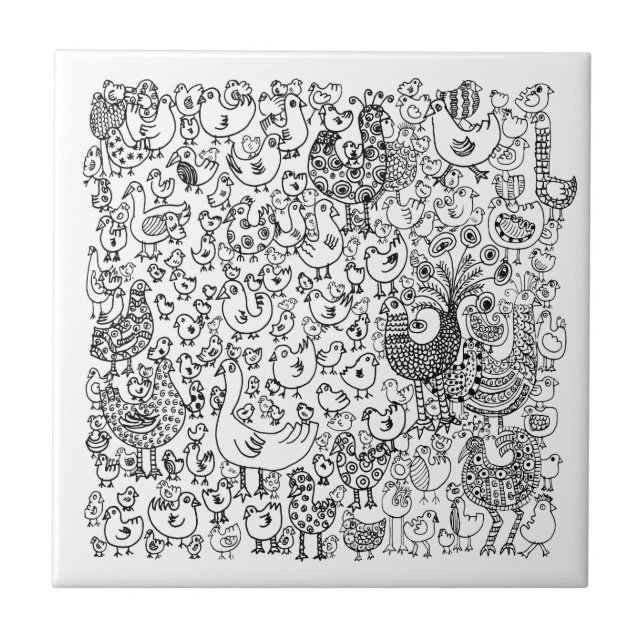 Fun Black and White Birds decorative Pattern Tile (Front)