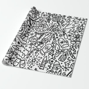 FUN BLACK AND WHITE CHRISTMAS DOODLE  WRAPPING PAP WRAPPING PAPER