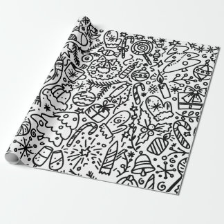 FUN BLACK AND WHITE CHRISTMAS DOODLE WRAPPING PAP WRAPPING PAPER