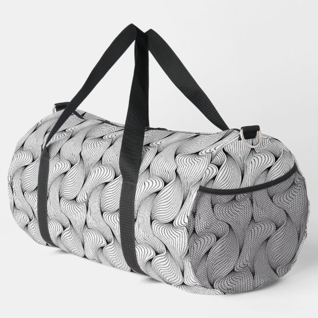 Fun Black and White Interwoven Lines Duffle Bag (Right Corner)