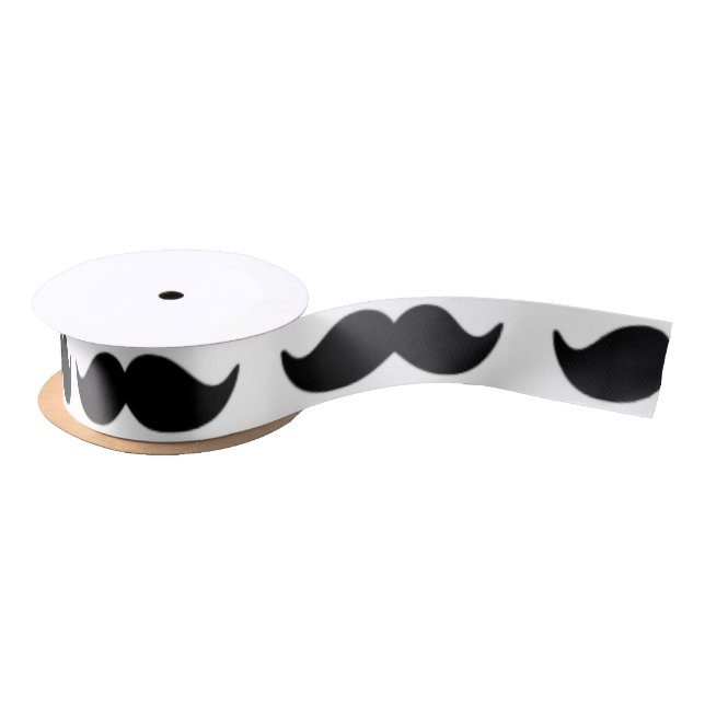 Fun Black and White Moustache Pattern 1 Satin Ribbon (Spool)